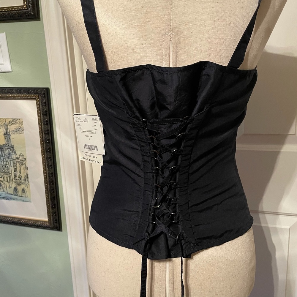 NWT navy top with lace back closure